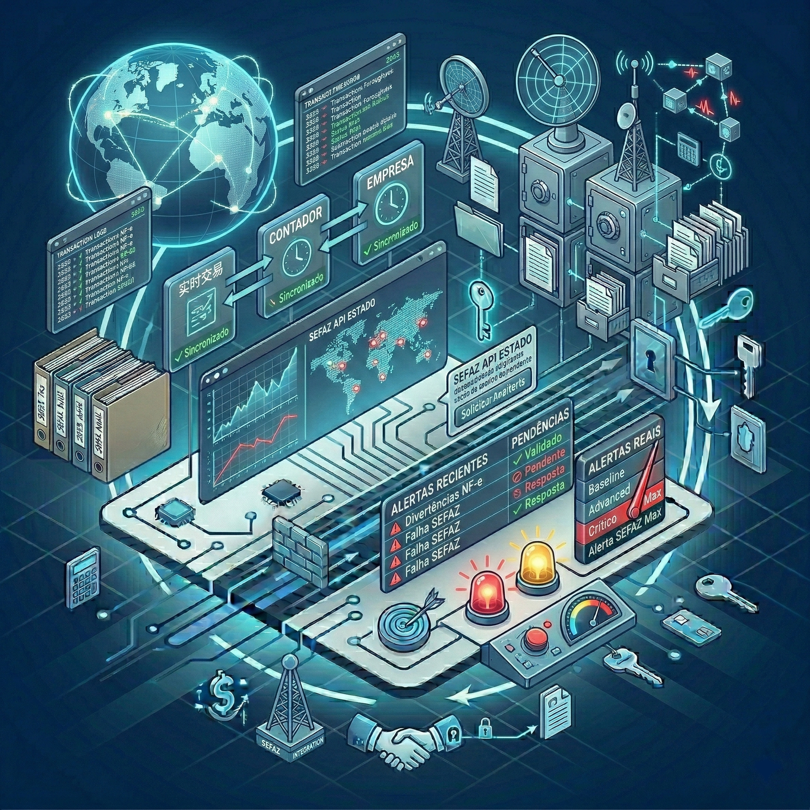 Ícone de painel de controle ou alerta, representando o acompanhamento em tempo real do status das notas fiscais.